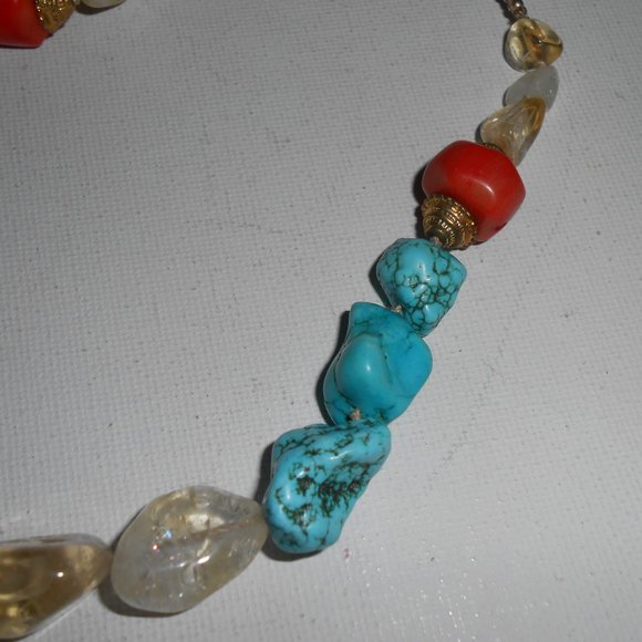 Talbots Faux Coral Citrine Turquoise Bead Necklace - Picture 3 of 5